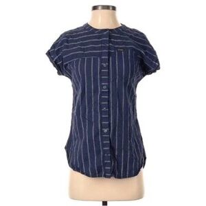 Columbia Navy Pinstripe Loose Cotton Flowy Blouse S